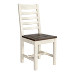 Benzara Farmhouse Wooden Dining Chair with Slatted Back, Brown and White