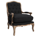 Benzara Wooden Club Chair with Button Tufting and Pillow Seat, Black and Brown