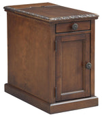 Benzara 1 Door Chair Side End Table with Pull Out Tray and Power Strip, Brown