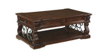 Benzara 2 Drawer Scroll Lift Top Cocktail Table with Open Bottom Shelf, Brown