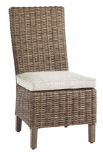 Benzara Aluminum Frame Side Chair with Handwoven Wicker, Set of 2, Brown and Beige