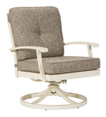 Benzara Aluminum Frame Swivel Lounge Chair, Set of 2, White and Brown