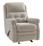 Benzara Button Tufted Wooden Recliner with Gliding Mechanism, Beige