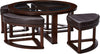 Benzara Contemporary Wood and Glass Cocktail Table with 4 Leatherette Stools, Brown