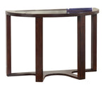 Benzara Crescent Moon Shaped Wooden Sofa Table with Glass Inlays, Dark Brown