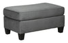 Benzara Fabric Upholstered Rectangular Ottoman with Tapered Block Legs, Gray
