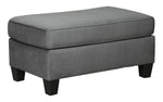 Benzara Fabric Upholstered Rectangular Ottoman with Tapered Block Legs, Gray