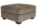 Benzara Fabric Upholstered Square Over Sized Ottoman with Tapered Block Legs, Brown