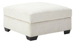 Benzara Fabric Upholstered Storage Ottoman with inbuilt Cup Holders, White