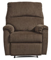Benzara Fabric Upholstered Zero Wall Recliner with Pillow Top Armrests, Brown