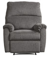 Benzara Fabric Upholstered Zero Wall Recliner with Pillow Top Armrests, Gray