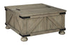 Benzara Farmhouse Cocktail Table with Lift Top Storage and Crossbuck Details, Gray
