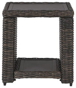 Benzara BM210785 Handwoven Wicker End Table with Open Shelf, Brown and Black