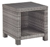 Benzara Handwoven Wicker End Table with Plank Style Top and Metal Frame, Gray