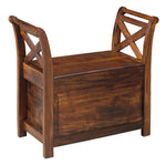 Benzara Hinged Seat Storage Wooden Bench with X Braces, Brown