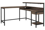 Benzara L Shaped Wooden Writing Desk with 1 Drawer and Bottom Shelf,Brown and Black