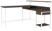 Benzara L Shaped Wooden Writing Desk with 1 Drawer and Bottom shelf,Gray and White