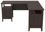 Benzara L Shaped Writing Desk with 1 Drawer and Bottom Shelf, Dark Brown and Black