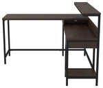 Benzara L Shaped Writing Desk with Bottom Shelf and 1 Drawer, Dark Brown and Black