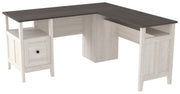 Benzara L Shaped Writing Desk with File Drawer and Bottom Shelf, Gray and White