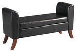 Benzara Leatherette Padded Storage Bench with Curved Arms and Saber Legs, Black