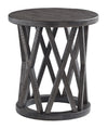 Benzara Plank Style Round Wooden Frame End Table with Lattice Cut Out, Gray