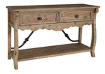 Benzara Reclaimed Wooden Frame Sofa Table with 2 Drawers and Open Shelf, Oak Brown