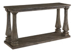 Benzara Rectangular Wooden Sofa Table with Square Baluster Legs, Taupe Brown