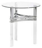 Benzara Round Glass Top End Table with Straight Acrylic Legs, Clear and Chrome