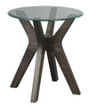 Benzara Round Glass Top End Table with Wooden Cross Boomerang Legs, Brown
