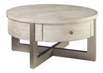 Benzara Round Lift Top Wooden Cocktail Table with Drawer, Beige and Brown