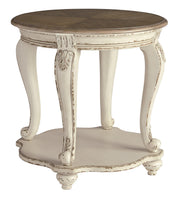Benzara Round Wooden End Table with Open Bottom Shelf, Brown and Antique White