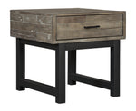 Benzara Square Butcher Block Wooden End Table with 1 Drawer, Brown and Black