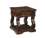 Benzara Square Engraved Wooden Frame End Table with Cabriole Legs, Dark Brown