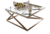 Benzara Square Glass Top Cocktail Table with Cantilever Frame, Silver and Clear