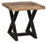 Benzara Square Grained Wooden Top End Table with X Metal Base, Brown and Black
