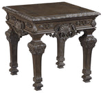 Benzara Square Ornate Engraved Wooden Frame End Table, Espresso Brown