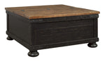 Benzara Square Wooden Lift Top Cocktail Table with Trunk Storage, Brown and Black