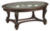 Benzara Traditional Wooden Oval Cocktail Table with Glass Top and Bun Feet, Brown