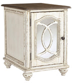 Benzara Two Tone Chair Side End Table with Mirror Insert Cabinet, White and Brown