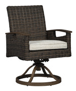 Benzara Wicker Woven Aluminum Frame Swivel Lounge Chair, Set of 2, Brown and White