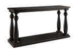Benzara Wire Brush Wooden Frame Sofa Table with Turned Legs, Antique Black