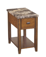 Benzara Wooden Chair Side End Table with Faux Marble Top and 1 Drawer, Brown