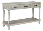Benzara Wooden Frame Sofa Table with 3 Drawers and 1 Bottom Shelf, Washed White