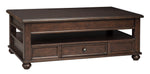 Benzara Wooden Lift Top Cocktail Table with 1 Drawer and Open Compartment, Brown