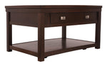 Benzara Wooden Lift Top Cocktail Table with Open Bottom Shelf and Casters, Brown