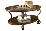 Benzara Wooden Oval Cocktail Table with Glass Top and Open Bottom Shelf, Brown