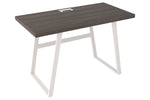 Benzara Wooden Writing Desk with Metal Base and Rectangular Top, Gray and White
