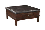 Benzara Leatherette Lift Top Ottoman Cocktail Table with 1 Drawer, Brown