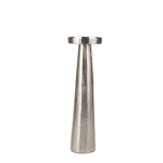 Benzara 19 Inch Aluminum Pillar Type Candle Holder with Round Tray Top, Silver